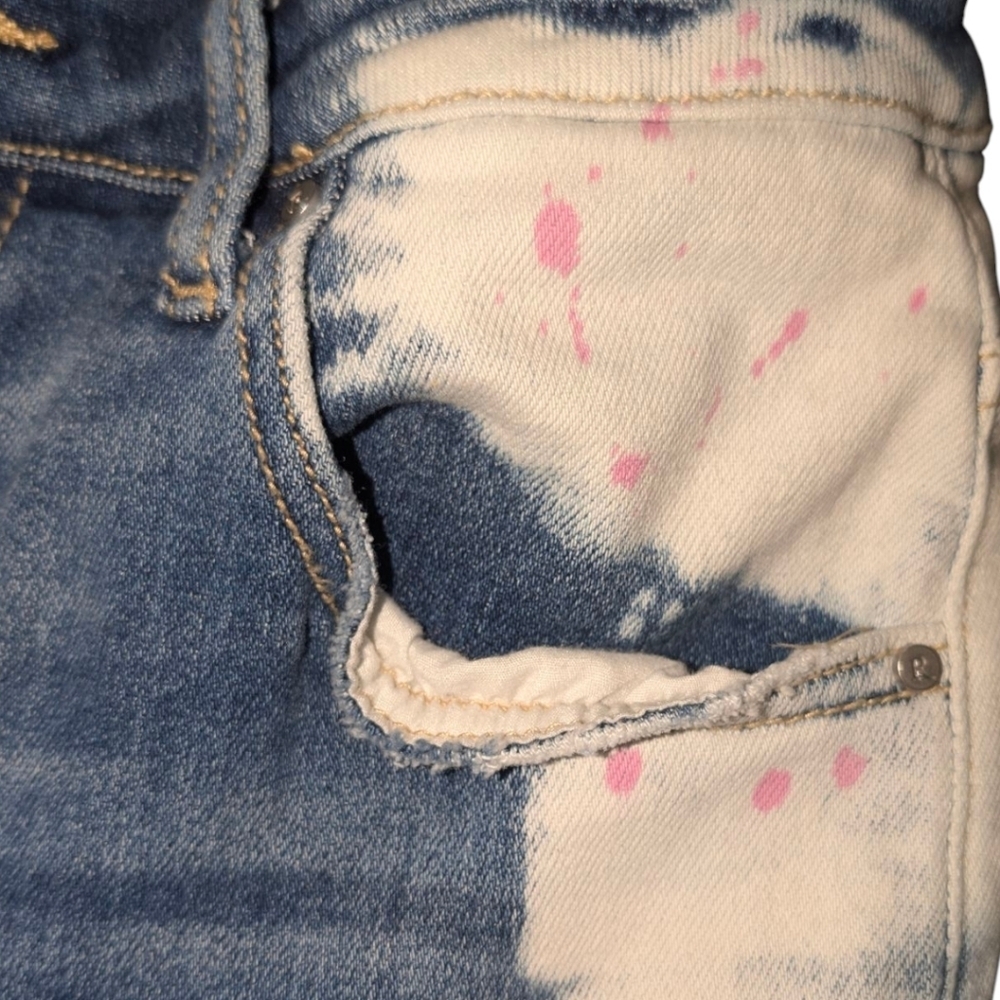 Risen Two Tone Bleach Denim Jeans Size 27 Straight Leg High Rise Contrast Wash - Picture 10 of 12